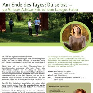 Flyer „Am Ende des Tages: Du selbst“ – 90 Minuten Achtsamkeit auf dem Landgut Stober
