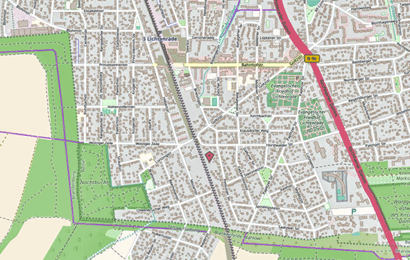 Stadtkarte mit dem Praxisstandort in Berlin-Lichtenrade