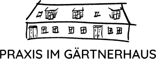 Logo der Praxis im Gärtnerhaus mit gezeichnetem Gebäude